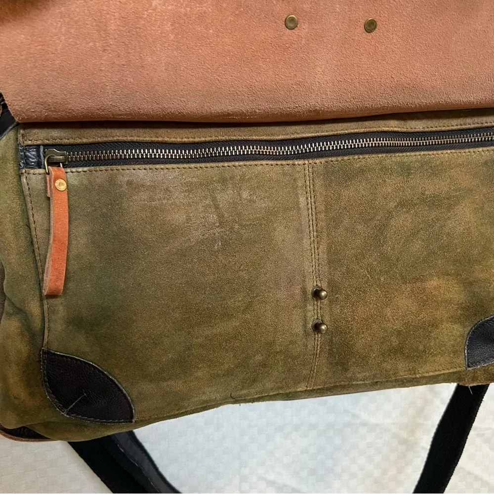 Amsterdam Heritage Olive & Camel Suede Leather Men's Messenger Bag / Briefcase